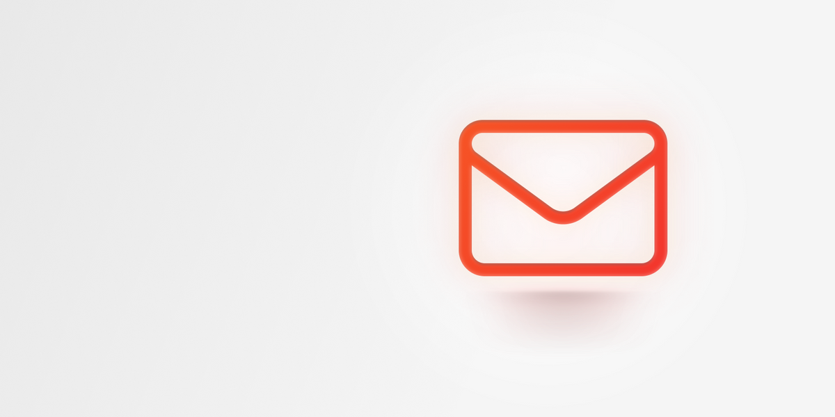 Red outline envelope icon on a pale grey background