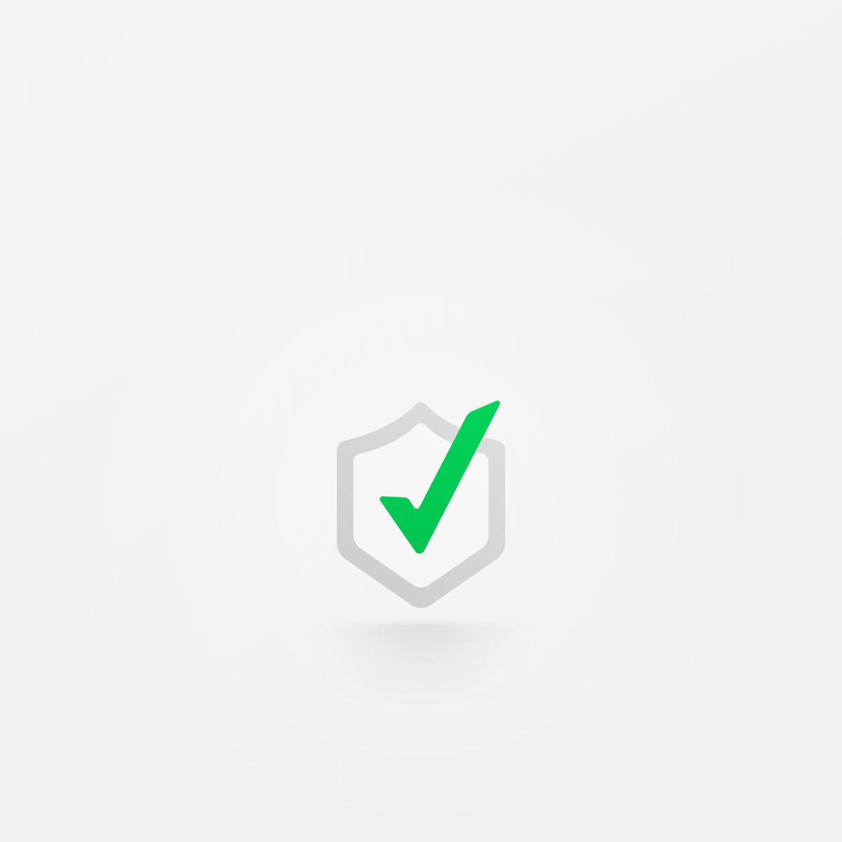 Green checkmark inside a grey shield outline on a pale background