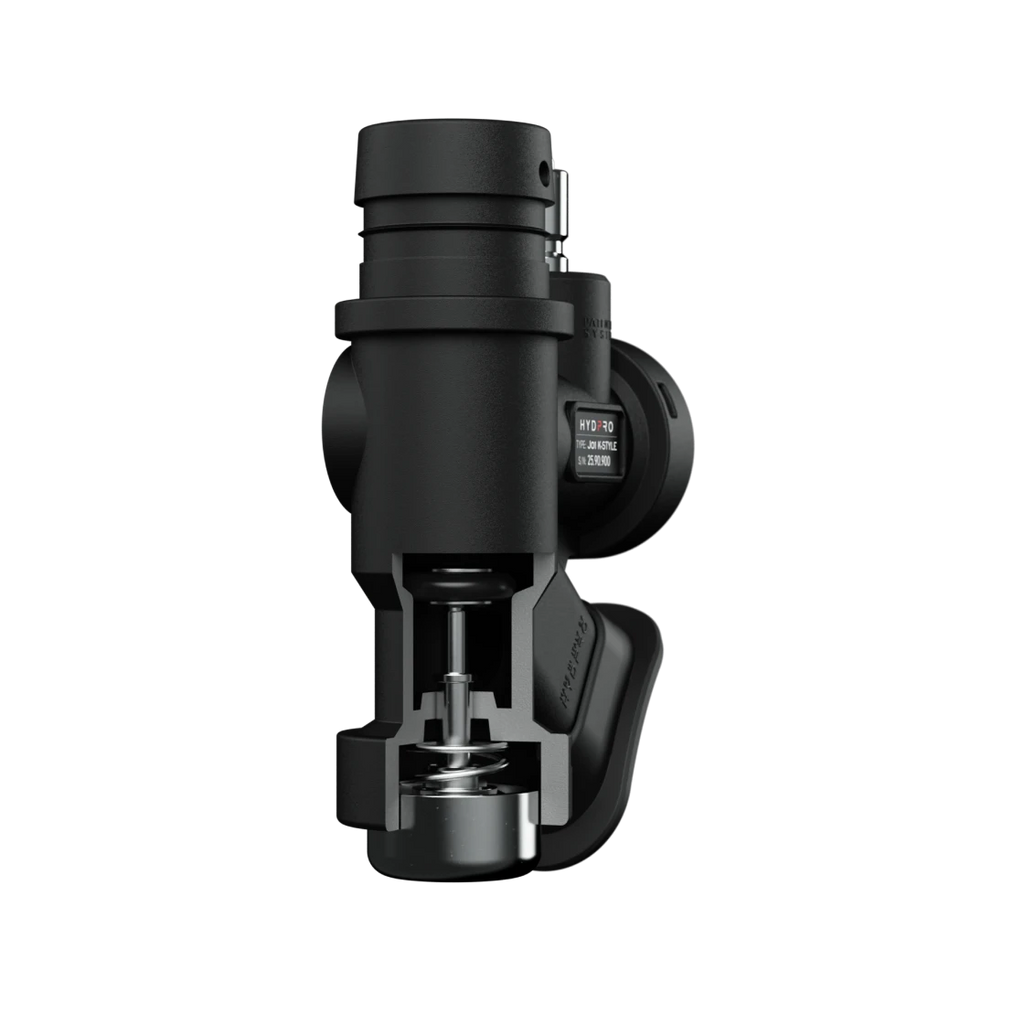 J01 K-Style side-view cutaway showing the internal rod and disc valve mechanism