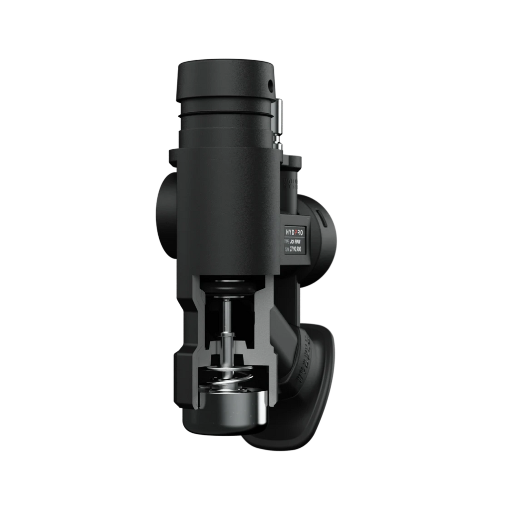 Cross-section of the J01 Raw showing the internal piston, spring and valve stem
