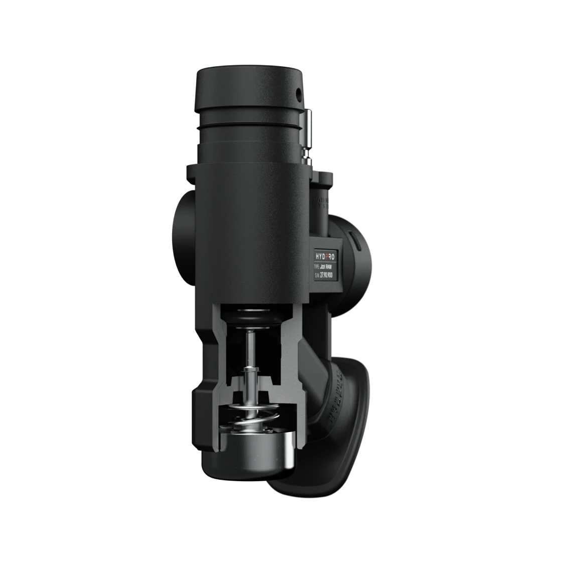 Cross-section of the J01 Raw showing the internal piston, spring and valve stem
