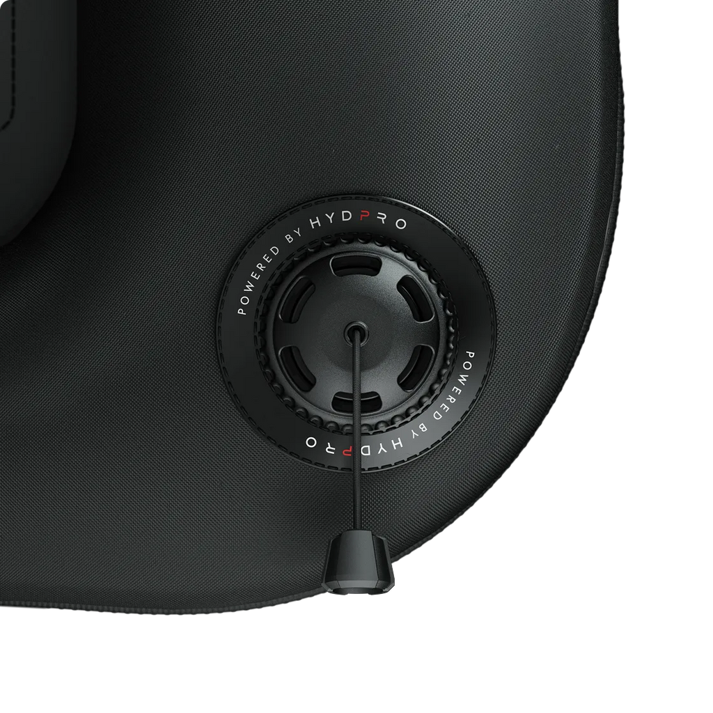 OPV P01 mounted on a drysuit inflator bladder, fluted dial and HYDPRO branding ring visible