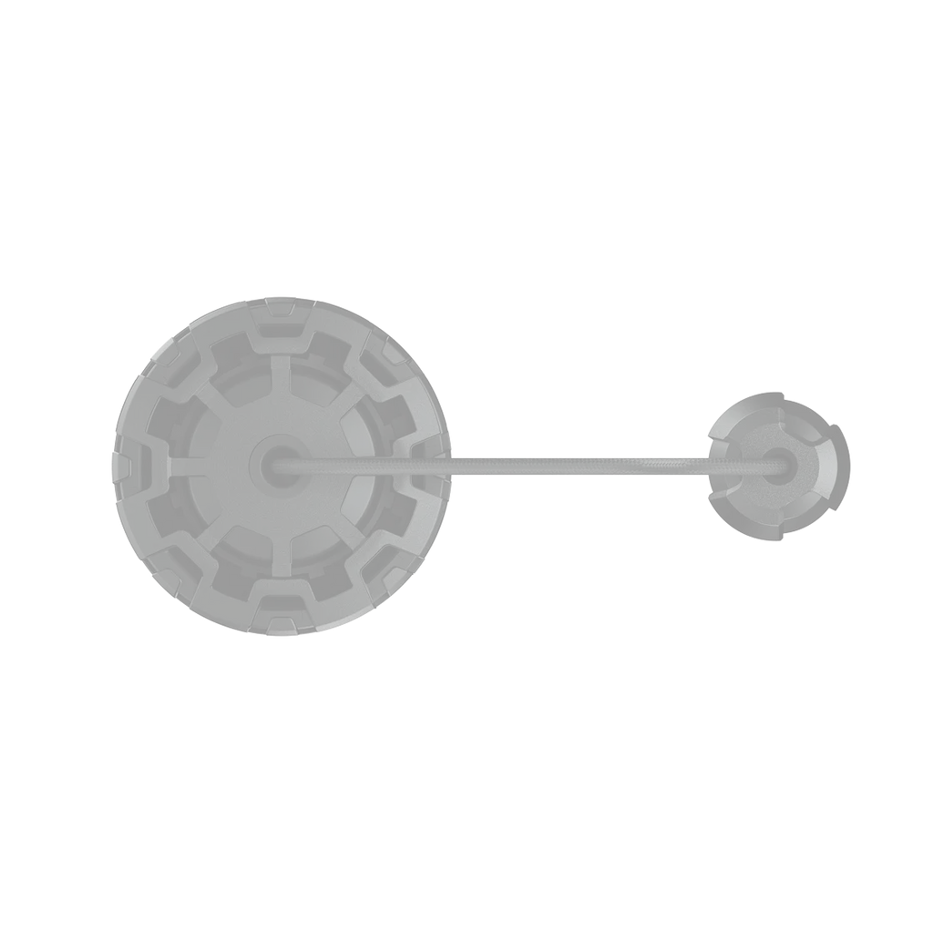 Grayscale technical rendering of the OPV P04 face-on, showing lid and hose alignment