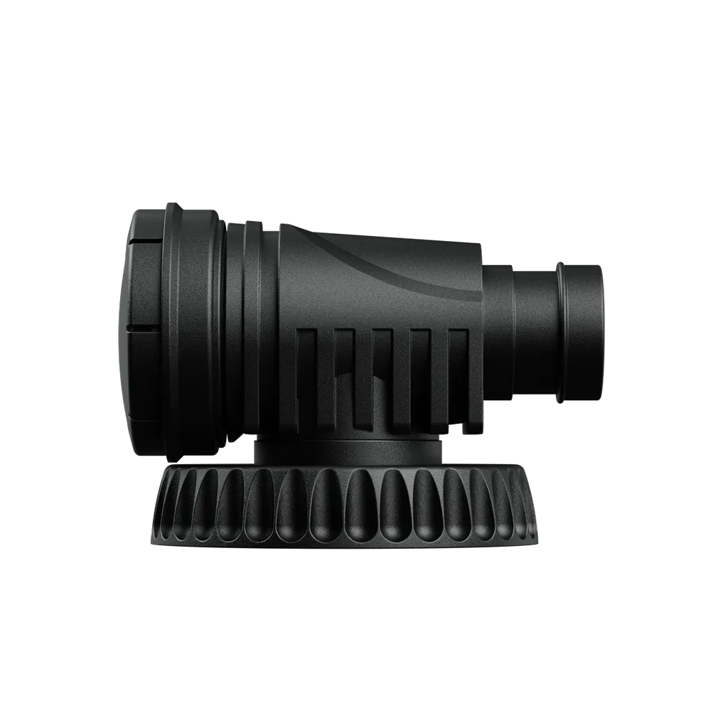 R.E.V. P01 Classic connector, side profile with exhaust louvers and hose barb outlet