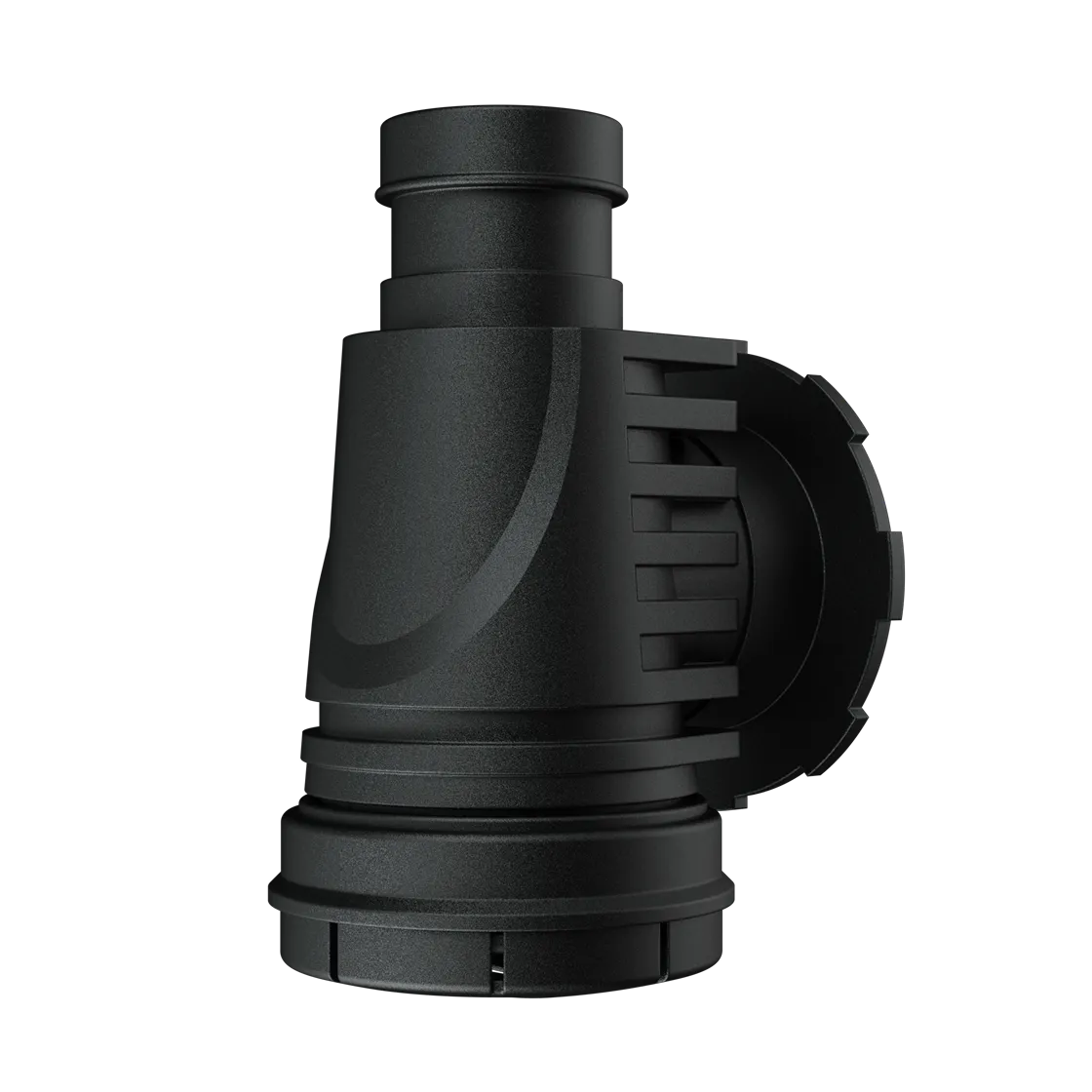 R.E.V. P01 Classic three-quarter view showing the elbow bend and upward hose barb