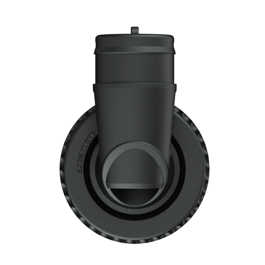 P01 Keen front view showing the elliptical hose port set into the locking ring