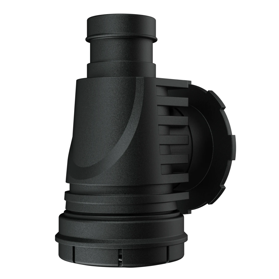 R.E.V. P01 Keen three-quarter view with the exhaust valve flap visible at the bend