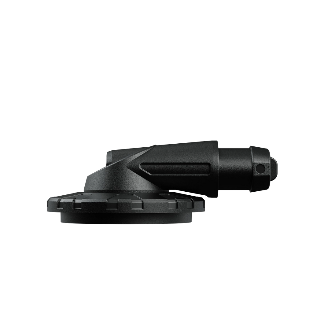 R.E.V. P03 Keen connector, side view of the faceted locking ring and low-profile bend