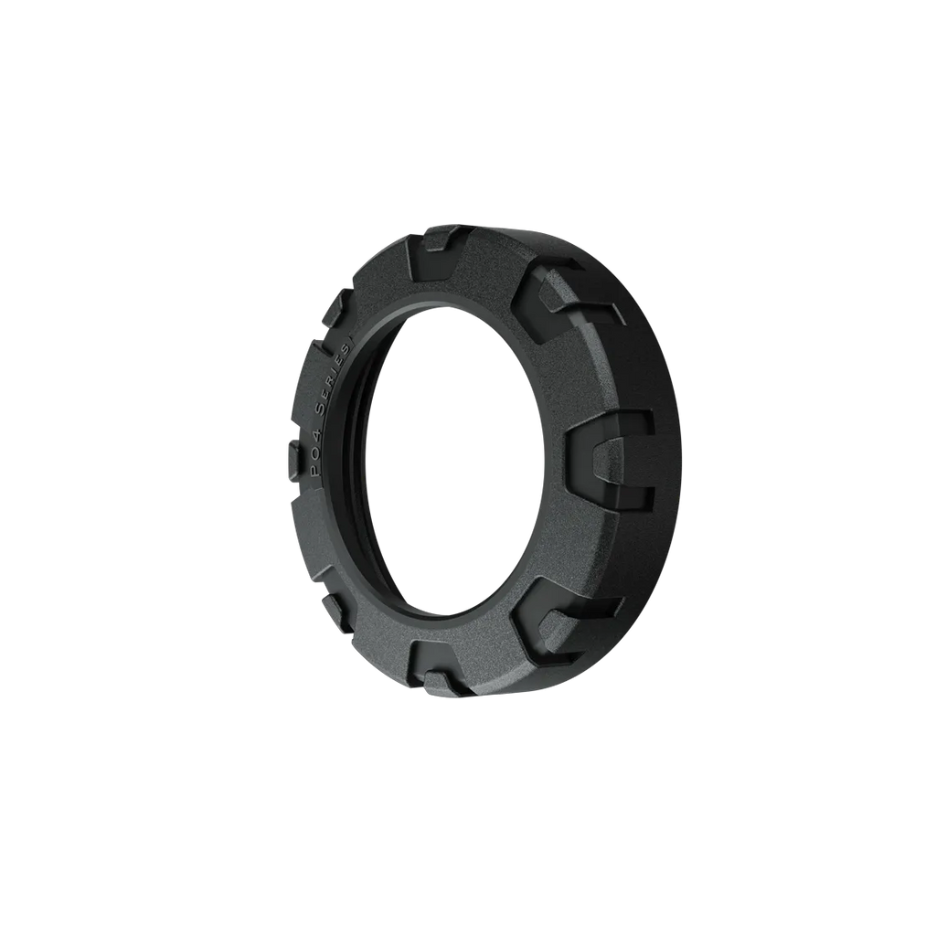 P04 Keen faceted locking ring shown isolated, angular tooth pattern with P04 Series mark