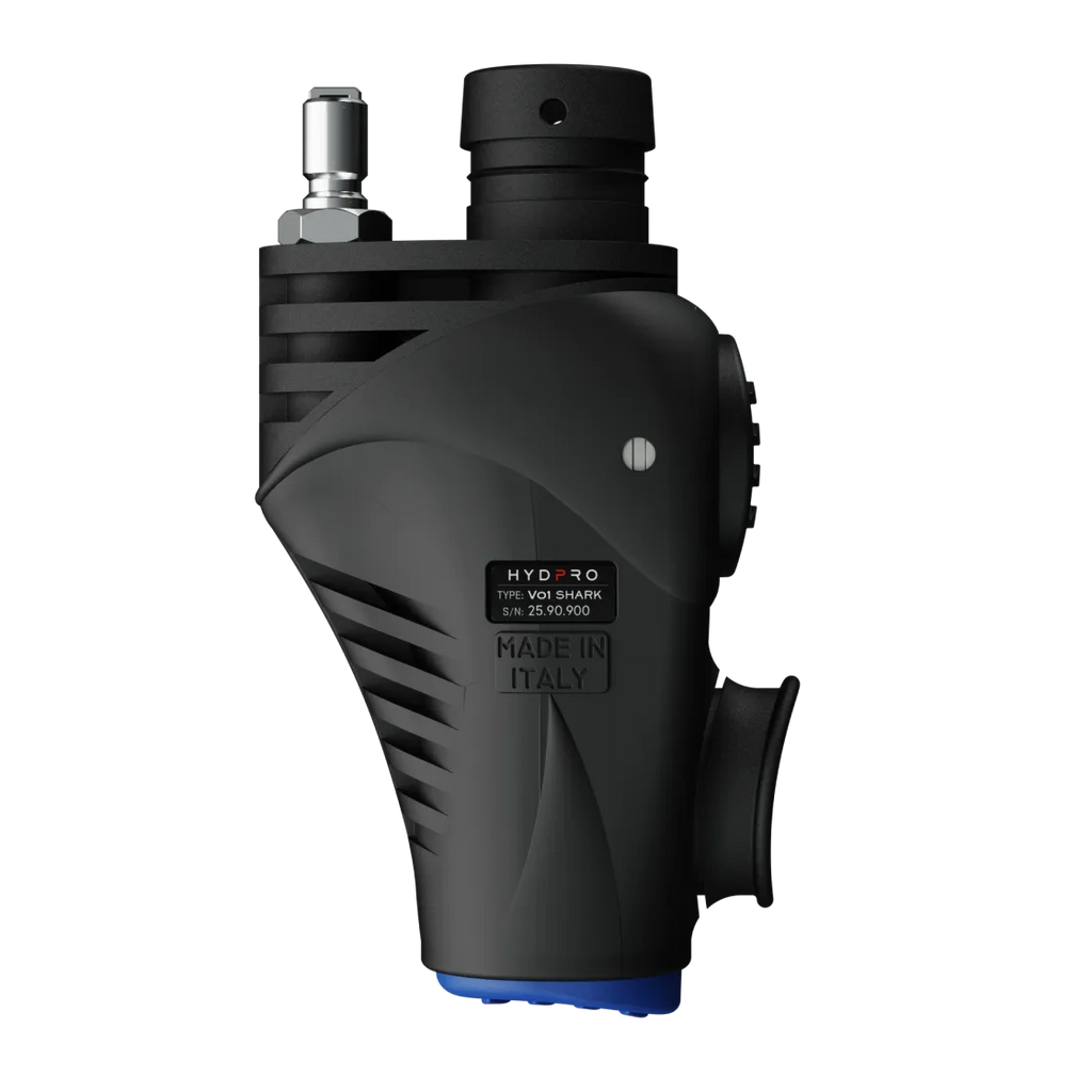 Front view of the Power V01 Shark showing the HYDPRO brand label and serial markings