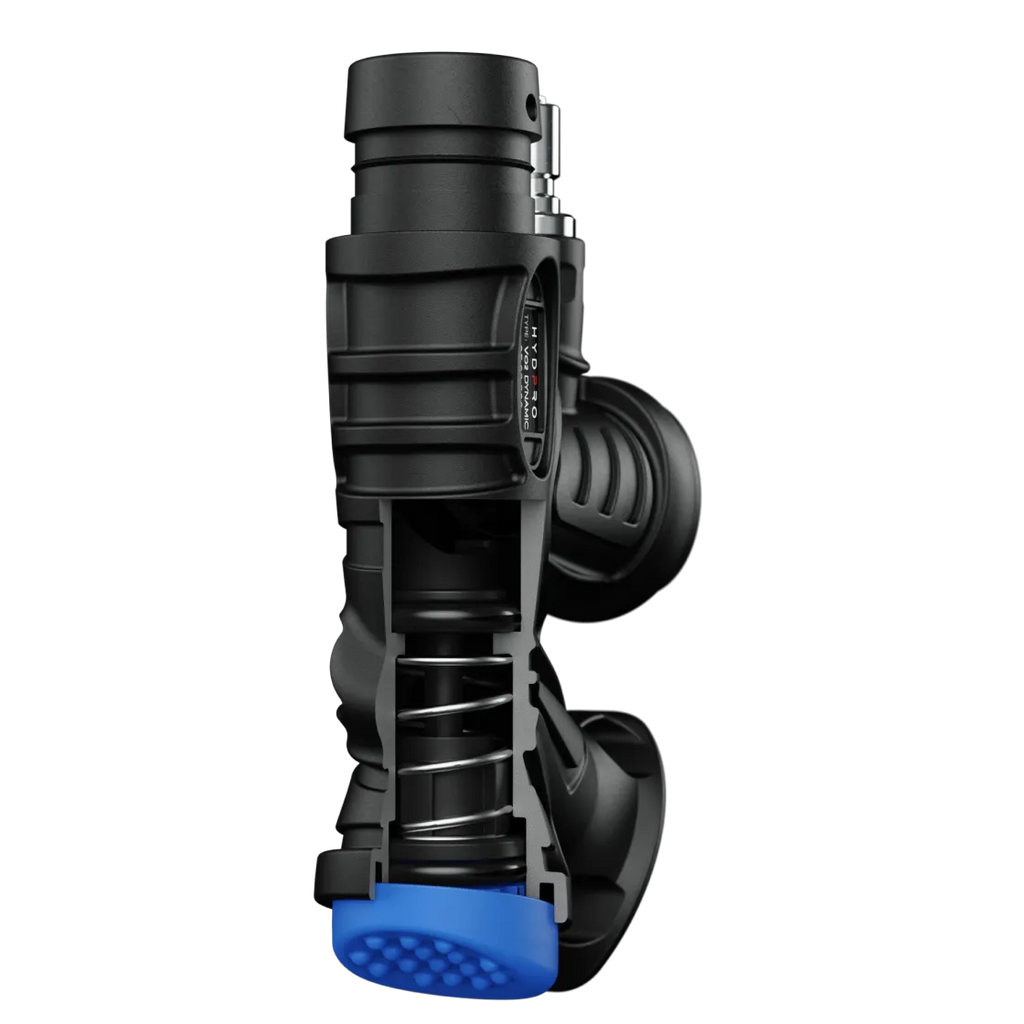 Cross-section side view showing the internal spring assembly and exhaust valve interior